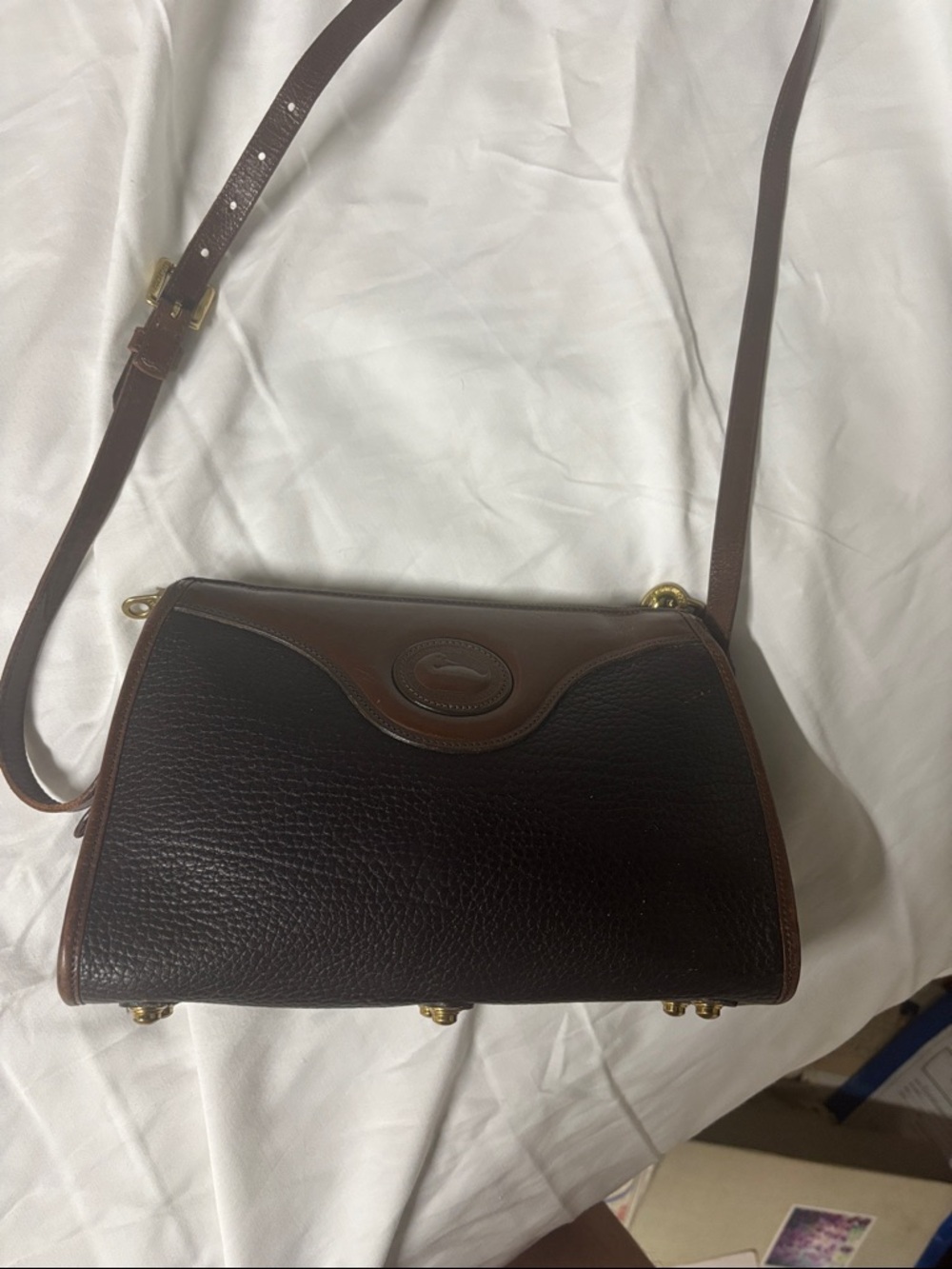 Dooney & Bourke Dark Brown/Tan Pebble Leather Crossbody vintage flawless